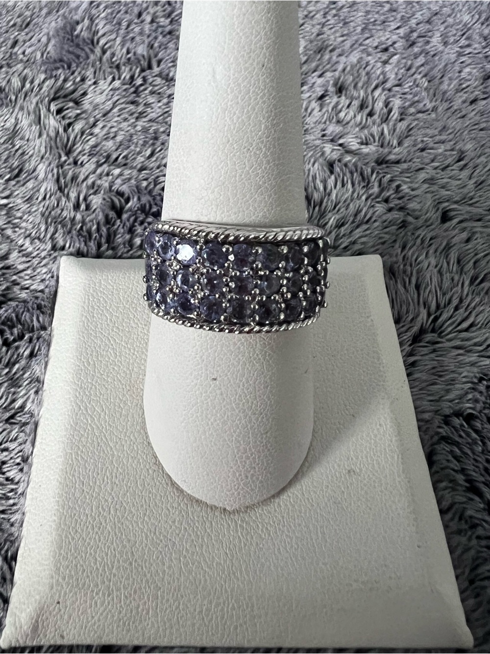 14K White Gold Blue Sapphire Pave Wide Band Ring Size 9